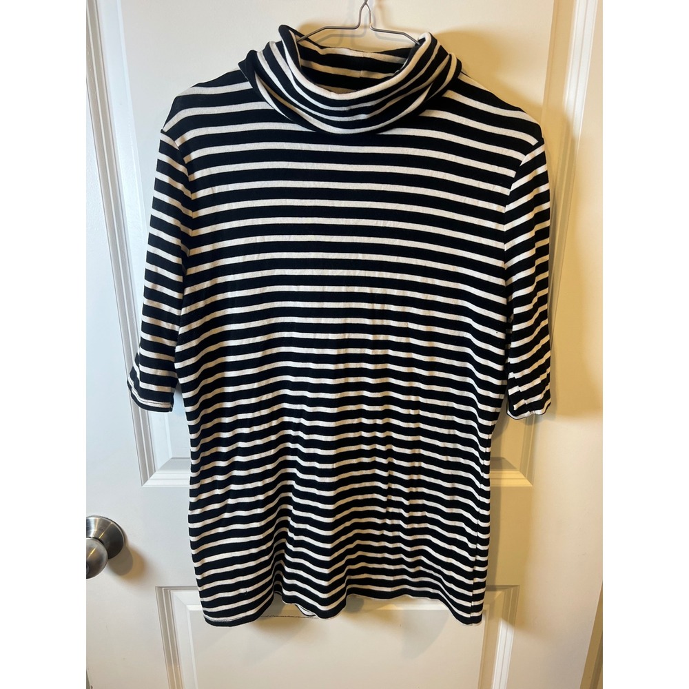 Merona Womens Turtleneck Top Striped Black White XXL